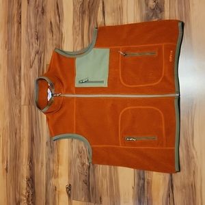 Orvis Orange Fleece Sleeveless Zip Up Vest Size Large